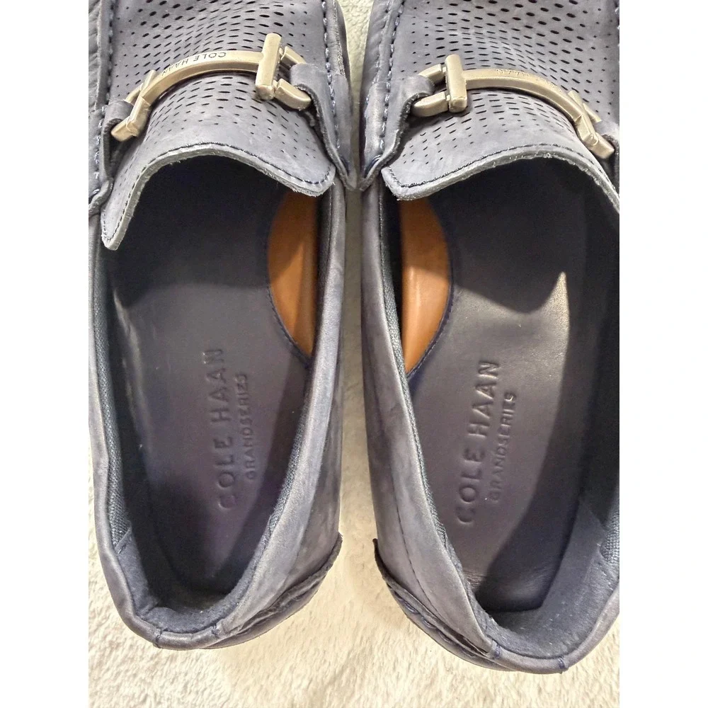 Cole Haan Mens Grandseries Blue Nubuck Leather Bit Driver Loafers size 8 1/2